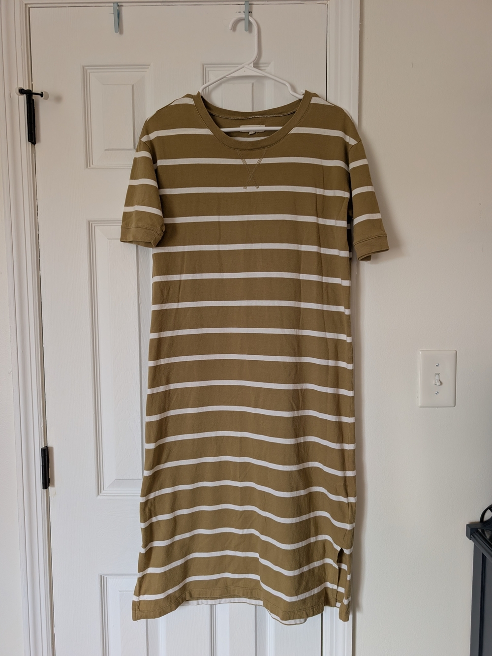 Madewell Olive and White Striped Midi Dress